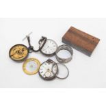 Two silver pocket watches and a pear cased silver pocket watch a/f a silver napkin ring and silver