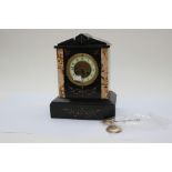 A Victorian slate and pink veined marble bracket clock with incised gilt detailing (pendulum)