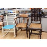 Three various chairs, comprising a Victorian elm seated Smoker's bow,