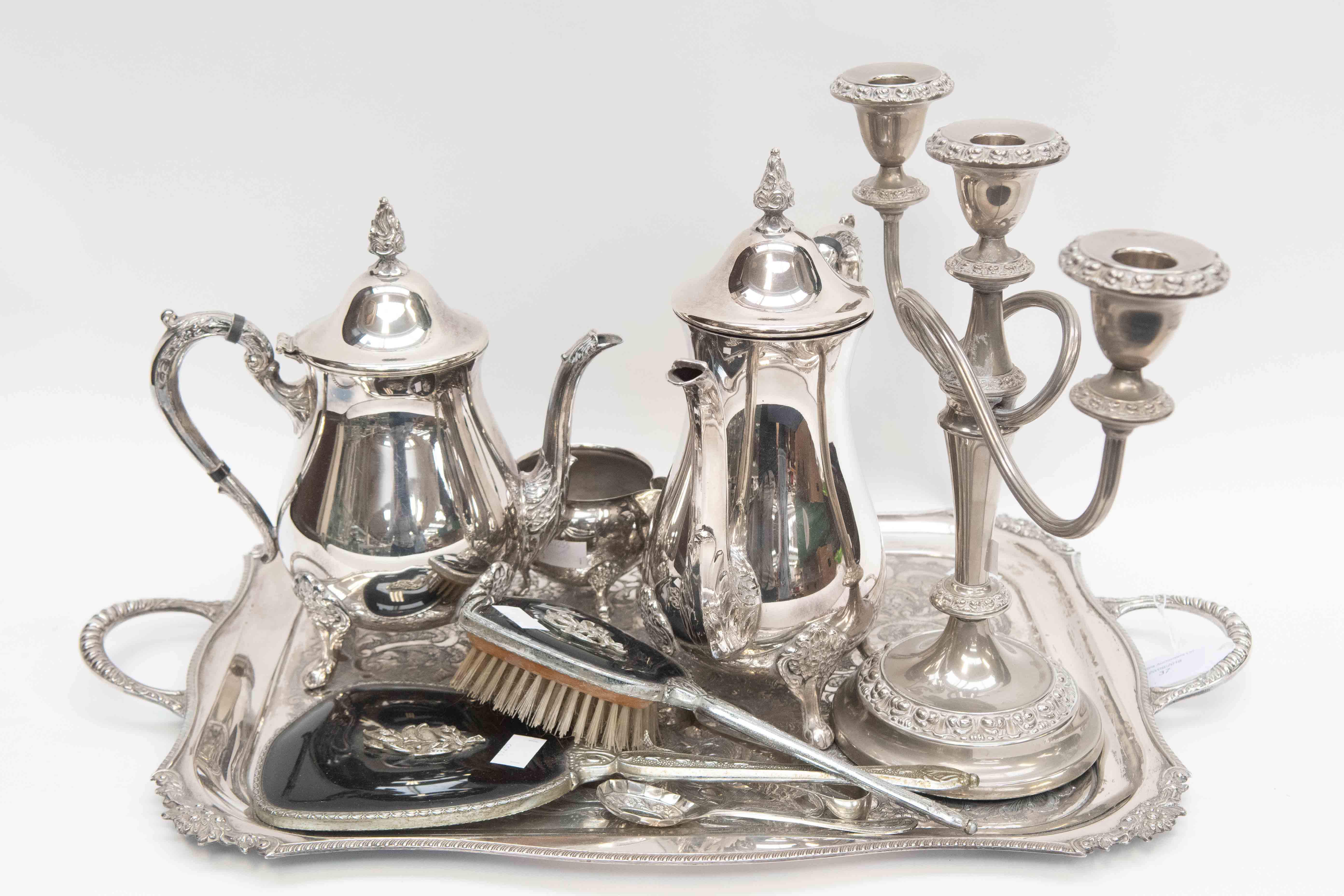 A Viners four piece tea service, coffee pot, milk jug and covered sugar bowl, complete with tray,