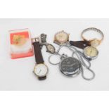 A collection of five wrist watches including silver cocktail watch having sapphire crown,