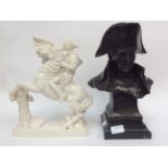 A modern spelter figure of Napoleon, raised on a black marble base signed on the back, 'Lecemte',