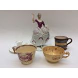 A Royal Dux figurine, a 19th century lustre ware mug, a Royal Worcester chamber stick,