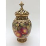 Royal Worcester fruit pattern pot pourri bowl and cover, including pierced cover signed H.