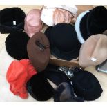 A collection of hats to include a 1920s gold cap (Charleston era) a camel hand made cloche (1920