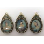 A set of three 20th Century portrait miniatures of ladies,