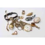 Vintage watches and ladies fob watches, rolled gold jewellery and a cameo brooch,