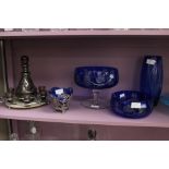 Quantity of cut Bohemian glass blue, large pair of vases, a smaller vase,