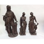 Three Spelter figures, bronzed,