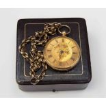 An Edwardian 18ct gold pocket watch, gold tone dial, Roman numerals, case diameter approx 40mm,