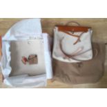 Hermes, 'Herbag' two in one handbag, two tone brown and beige leather and canvas, vintage Hermes,