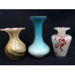 A Mdina glass vase, An Isle of white glass vase and antique overlay glass vase,