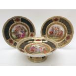 A Vienna raised comport, decorated with a classical scene of three men and a lady,