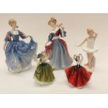 Boxed Royal Doulton figurines: HN 2465 Elizabeth, HN 3316 Amy, HN 3395 Little Ballerina,