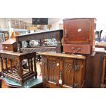 A collection of various furniture comprising; oak candlebox, Edwardian mahogany smokers cabinet,