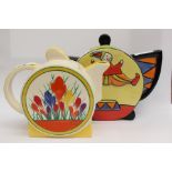 A Lorna Bailey Art Deco style hand painted decorative teapot, old Ellegreabe pottetry artware,