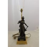 An early 20th Century bronzed spelter and gilt metal table lamp, 'L'Industrie, par Germain',