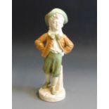 A rare Hadley Worcester figure of a boy standing by a column, circa 1875-94,
