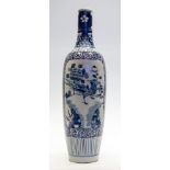 A tall Japanese blue and white vase, 19th Century,