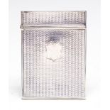 A Victorian silver engine turned card case with shield shaped vacant cartouche, Nathaniel Mills,