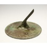 Early 19th Century circular shaped brass sundial with nice verdigris patina inscribed Thomas Jones