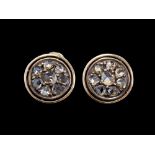 A pair of round diamond cluster yellow gold stud earrings,