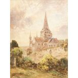 English School, 20th Century, view of a cathedral, watercolour,
