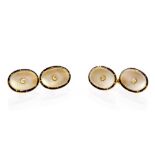 A pair of Edwardian 18ct gold and diamond oval cufflinks, with mother of pearl detail,