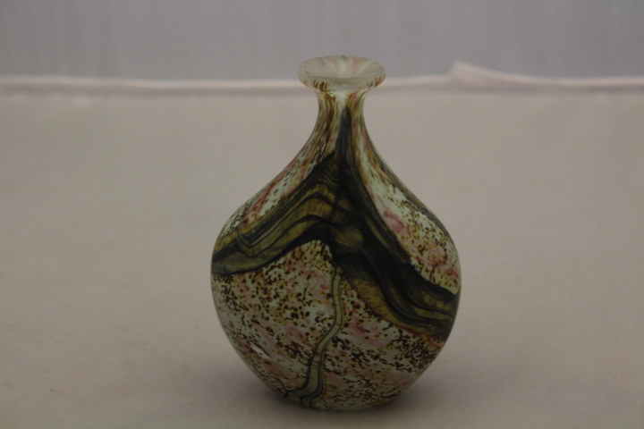 A Peter Layton signed flask vase from the 'Tabac' range with an attenuated neck. 12cm high.
