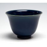 A 19th Century Chinese blue monochrome bowl, blue six character mark with two blue circles,