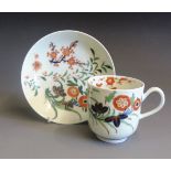 A Worcester Dr Wall coffee cup and saucer, painted with the Kempthorne pattern, circa 1768-70,