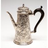 A Victorian silver tapering cylindrical coffee pot, the body,