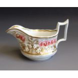 A Newhall 'Old English' shaped cream jug, decorated with pink roses and gilding, pattern No.