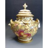 A Royal Worcester Globular Vase and Cover Shape 428. Painted with fruit and berries signed H.Ayrton.