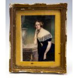 A mid 19th Century portrait miniature, circa 1830's, a young lady,