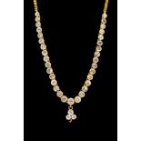 A diamond set 18ct gold collarette drop neckalce,