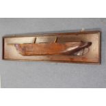A 20th Century mahogany rectangular plaque, 3D model of a boat,