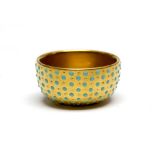 A Coalport turquoise jeweled and gilt miniature circular vessel, late 19th Century, diameter 3.