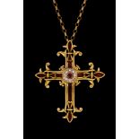 A 14ct gold modern Franklin Mint Faberge enamelled cross pendant with a small ruby and diamond set