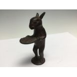 19th Century bronzed cast iron hare figure group holding a tray possibly depicting the march hare