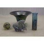 An Isle of Wight Studio Glass 'Azurene' range cylinder vase in the blue colourway,