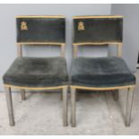 A pair of 1953 Elizabeth II Coronation ceremony chairs, blue upholstered seats and backs,