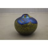 A Norman Stuart Clarke signed and dated 1985 blue and yellow 'Lotus' design vase made at the Praze