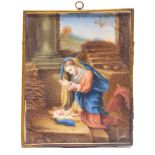 A 19th Century Italian portrait miniature of the Madonna and child, on ivory, signed l.r., N.