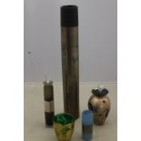 An Adam Aaronson large cylinder vase, another smaller, a bowl and 2 rare scent bottles.