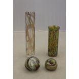An Isle of Wight Studio Glass 'Summer Fruits' range cylinder vase in the goldberry colour way,