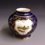 A Coalport cobalt blue ground vase, with a hand-painted scene of 'Ross Castle',