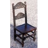 Yorkshire/ Delbourne carved oak ladder back joined chair,