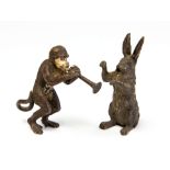Two Austrian bronze miniature figures, early 20th Century, a hare and a monkey, marked Geschutz,