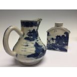 A Chinese blue and white jug, togtether with a blue and white tea canister, late 18th Century,